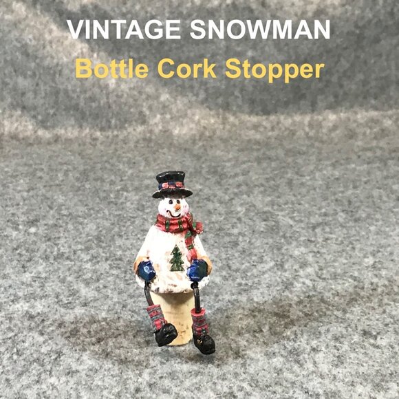 Vintage Figurine Snowman Bottle Cork Stopper - Picture 1 of 7